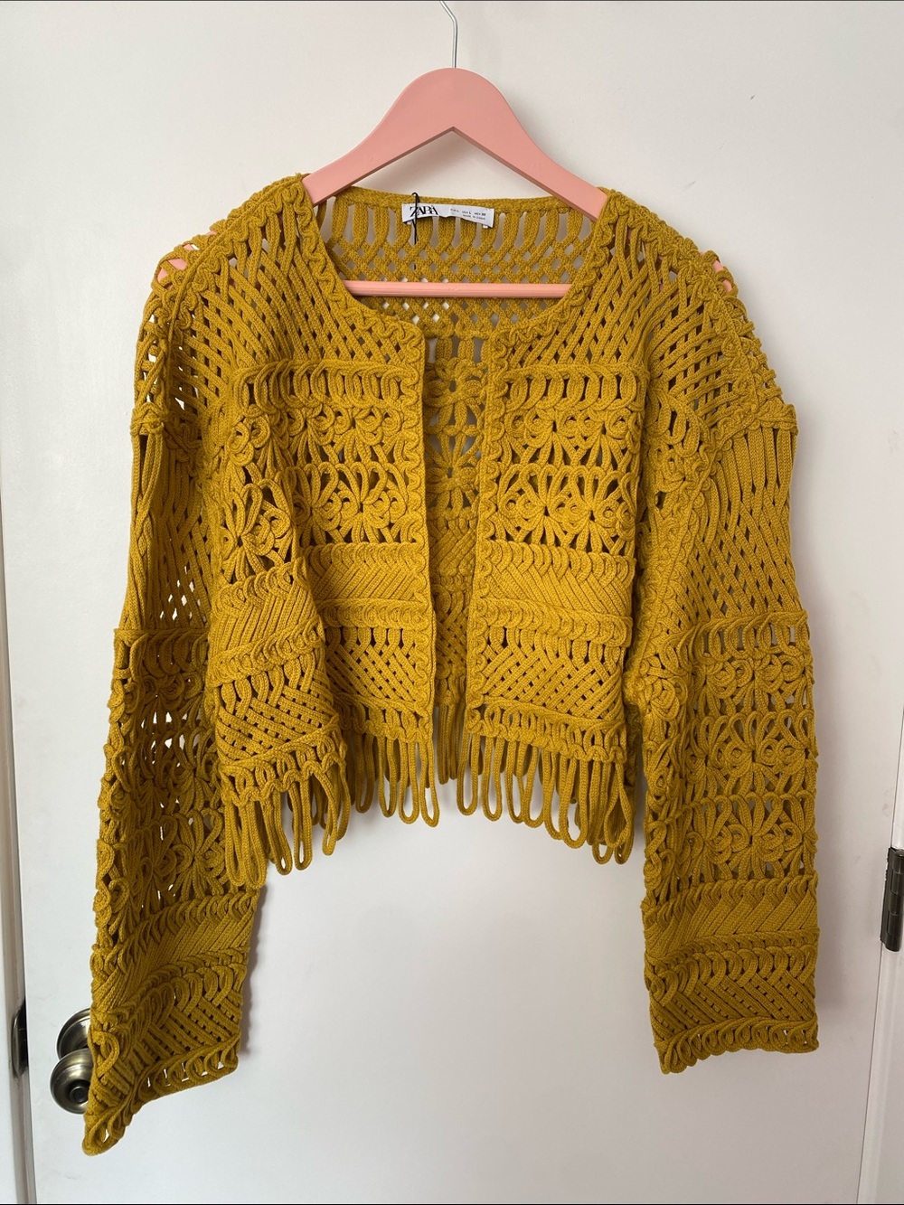 ZARA Crochet Fringe Open-Front Cardigan NWT!